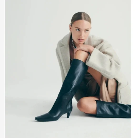 New REFORMATION Remy Knee Boot Black Leather Knee-High Women's SIZE 9 - Picture 3 of 12